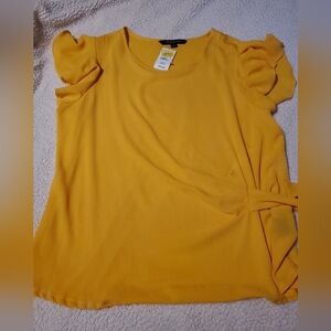 NWT Zac & Rachel Golden Yellow Women’s Boho Blouse Ruffle Sleeves  Bow Knot Side